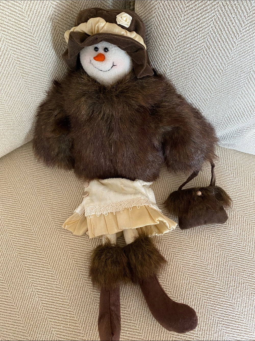Delton Plush Snow Lady • Cut Velvet Skirt • Fur Jacket • Fur Trimmed Boots/Purse